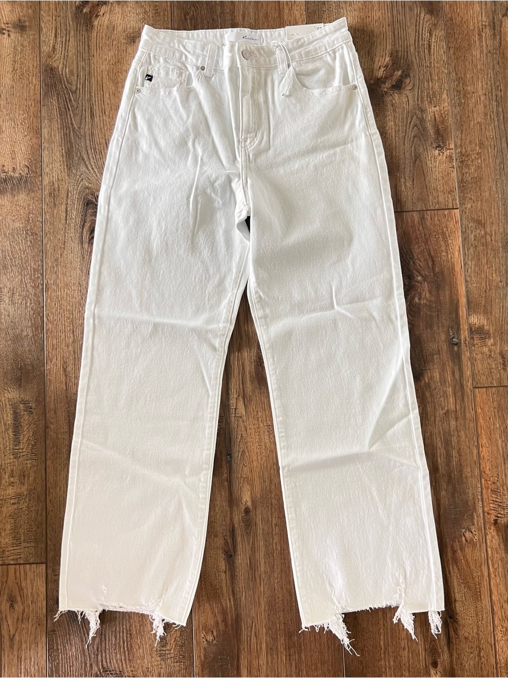 Kancan Slim Wide Leg Estilo Women’s White Jeans Raw Hem size 27